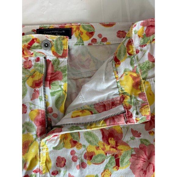 Charter Club Womens Floral Capri Pants Size 10 White/Yellow/Pink Cotton/Spandex - Picture 5 of 8